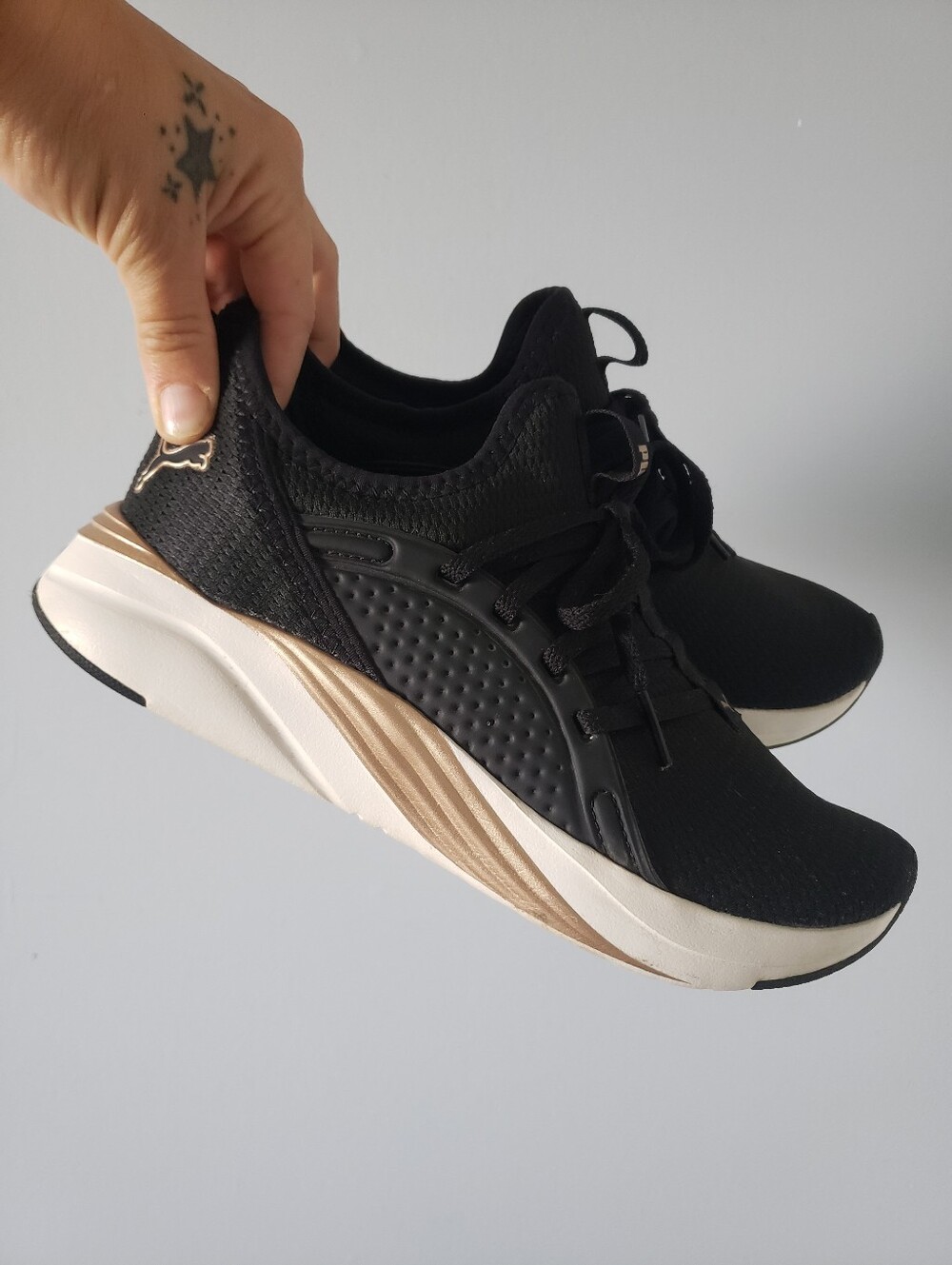 Puma Women’s Black and Gold Athletic Lace-Up Sneakers